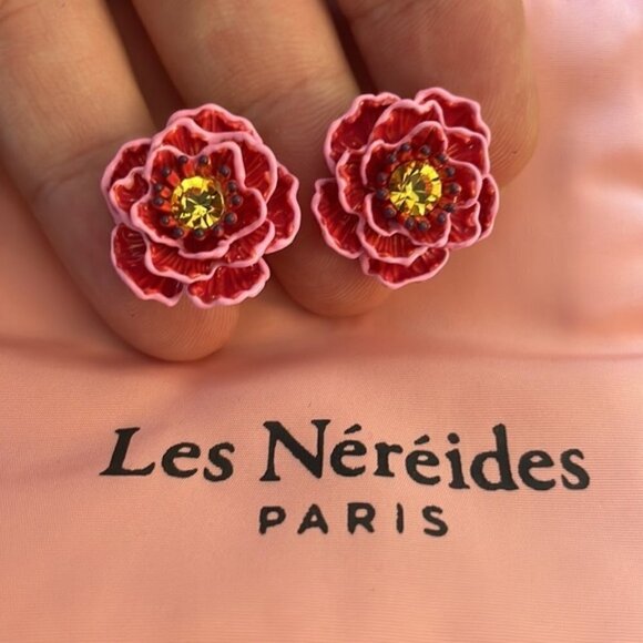 LES NEREIDES Anthropologie  Hand Enamelled Provence Red EARRINGS - Picture 1 of 5